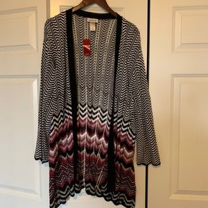 NWT, Avenue, Blk, Pink, White Cardigan, Sz 26-28